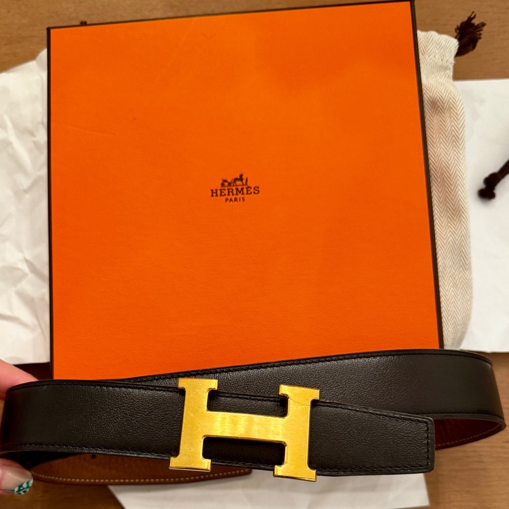 Hermes H leather belt